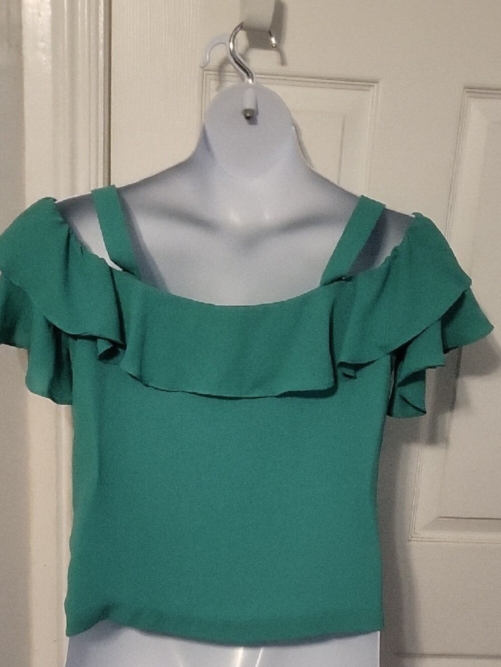 J. Crew Bright Green Ruffle Cold-Shoulder Top - Picture 7 of 12